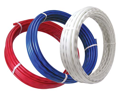 red, blue and white pex pipes